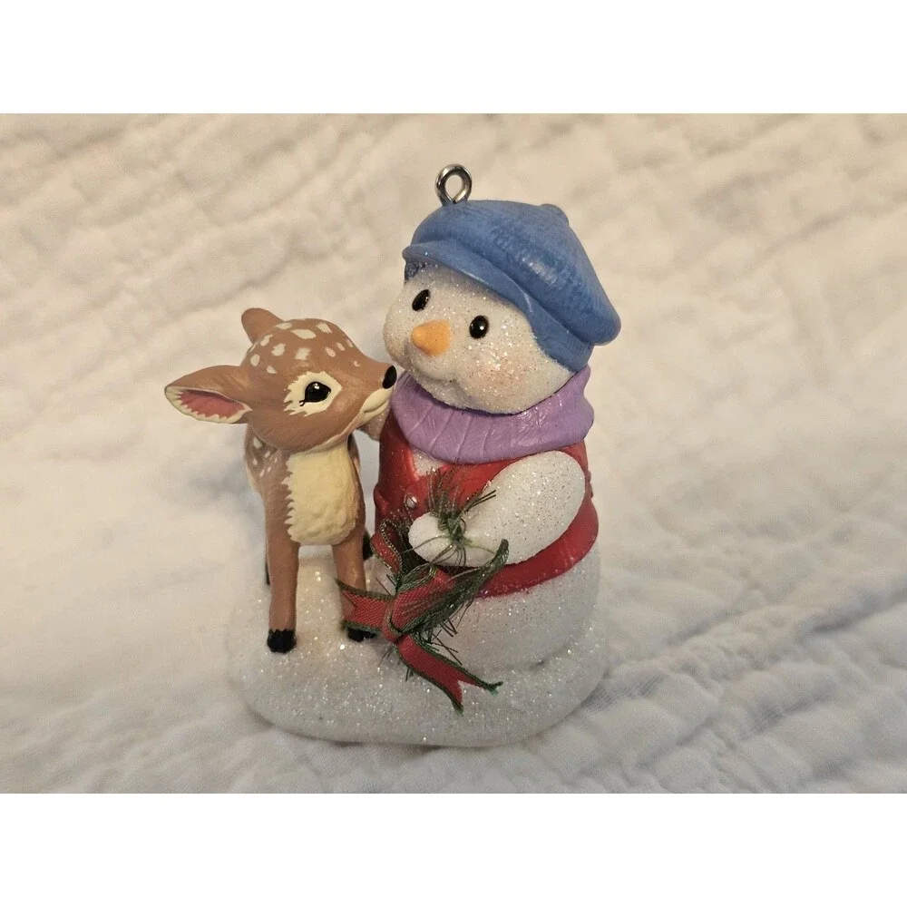 Hallmark 2004 Snowman & Deer Christmas Hanging Ornament Multicolor Plastic Vtg